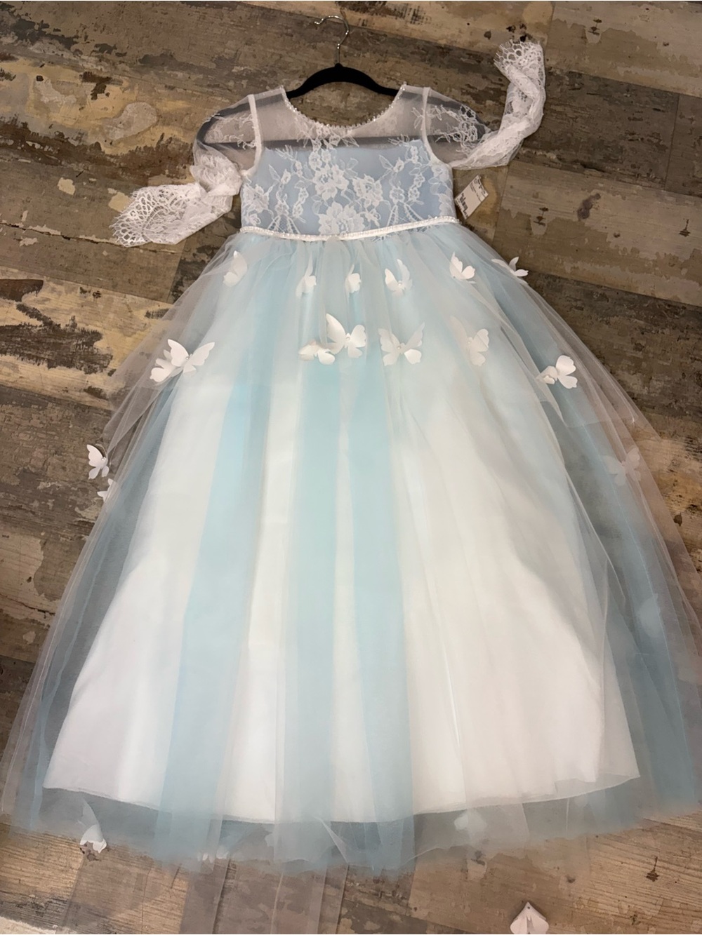Girls Blue & White Lace Tulle Party Dress Sz 8